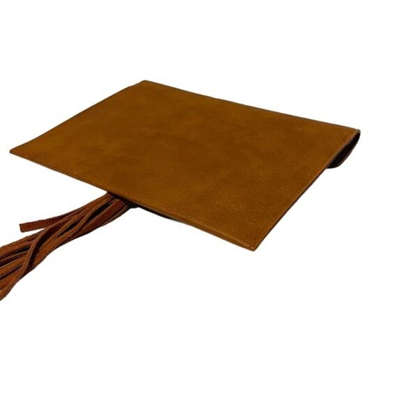 Envelope Clutch Embroidered Detail Leather Tassel Brown - Picture 7 of 7